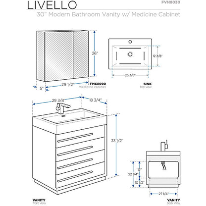 Fresca Livello 30" White Modern Bathroom Vanity w/ Medicine Cabinet - living-essentials