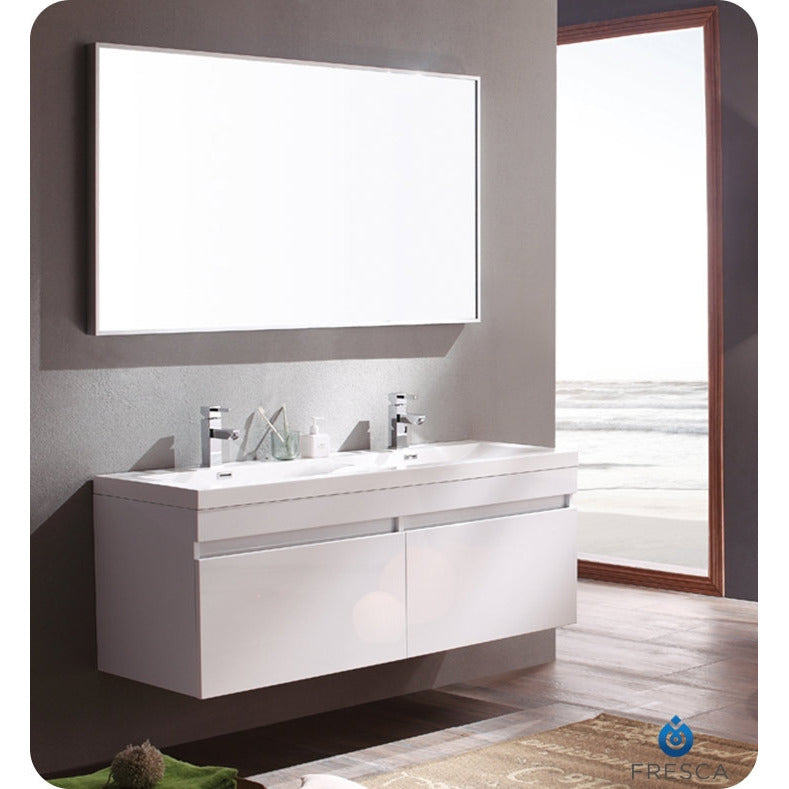 Fresca Largo White Modern Bathroom Vanity w/ Wavy Double Sinks – EMFURN