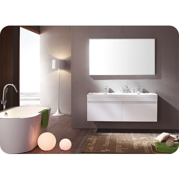 Fresca Largo White Modern Bathroom Vanity w/ Wavy Double Sinks - living-essentials