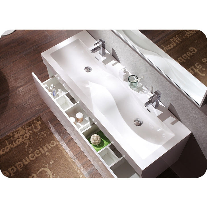 Fresca Largo White Modern Bathroom Vanity w/ Wavy Double Sinks - living-essentials