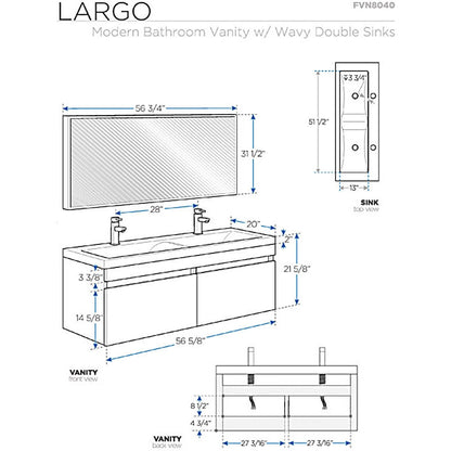 Fresca Largo White Modern Bathroom Vanity w/ Wavy Double Sinks - living-essentials