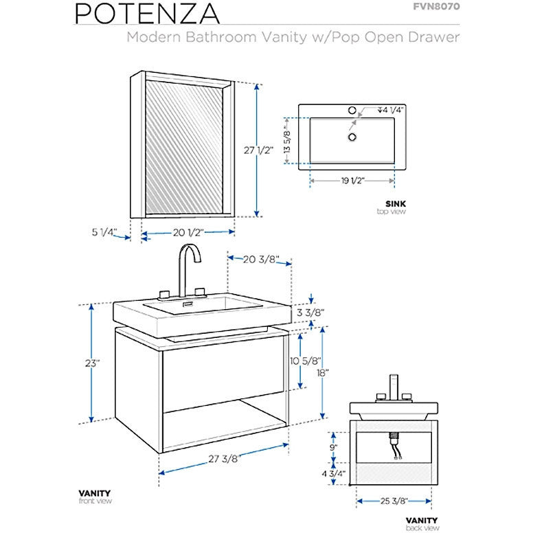 Fresca Potenza Gray Oak Modern Bathroom Vanity w/ Pop Open Drawer - living-essentials