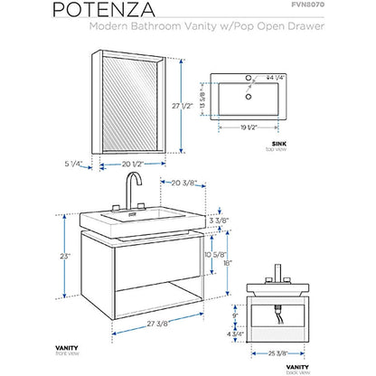 Fresca Potenza Gray Oak Modern Bathroom Vanity w/ Pop Open Drawer - living-essentials