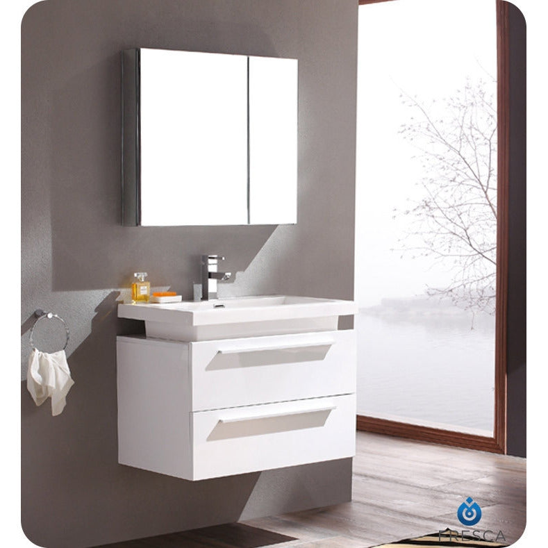 Fresca Medio White Modern Bathroom Vanity w/ Medicine Cabinet - living-essentials