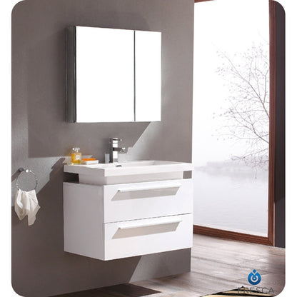 Fresca Medio White Modern Bathroom Vanity w/ Medicine Cabinet - living-essentials