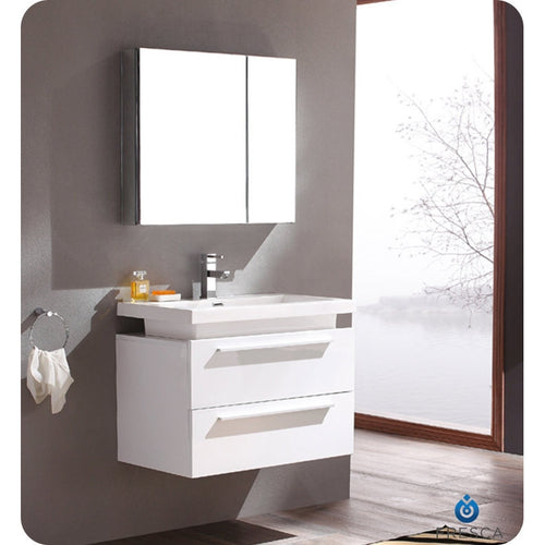 Fresca Medio White Modern Bathroom Vanity w/ Medicine Cabinet - living-essentials