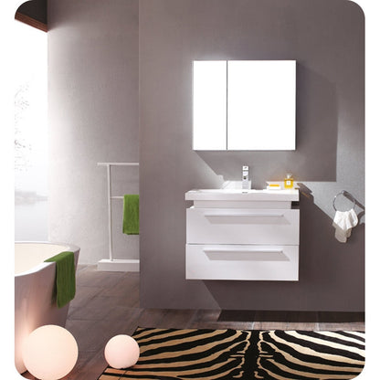 Fresca Medio White Modern Bathroom Vanity w/ Medicine Cabinet - living-essentials