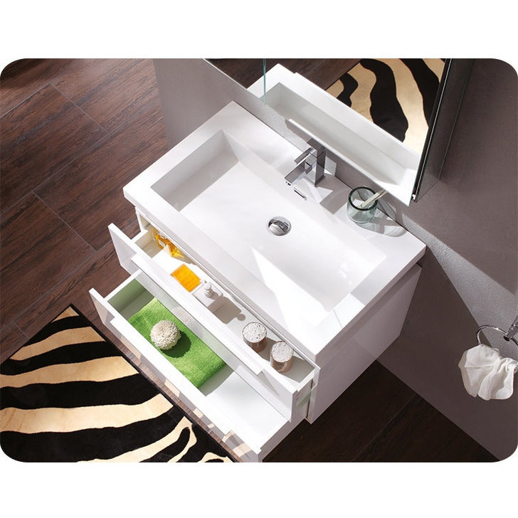 Fresca Medio White Modern Bathroom Vanity w/ Medicine Cabinet - living-essentials