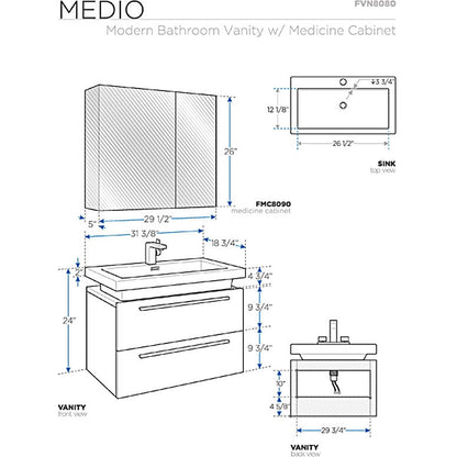 Fresca Medio White Modern Bathroom Vanity w/ Medicine Cabinet - living-essentials