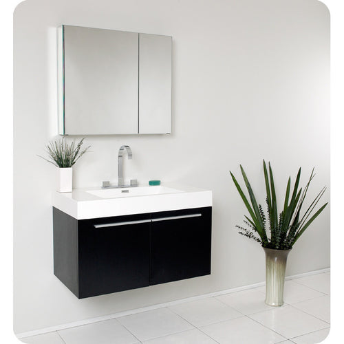 Fresca Vista Black Modern Bathroom Vanity w/ Medicine Cabinet - living-essentials