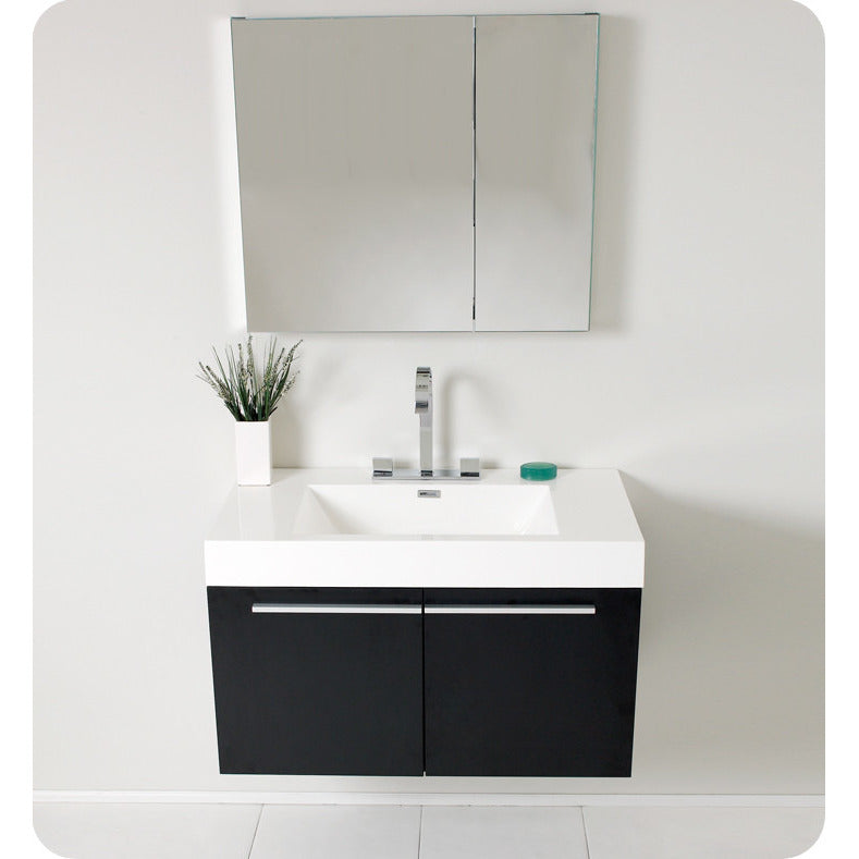 Fresca Vista Black Modern Bathroom Vanity w/ Medicine Cabinet - living-essentials