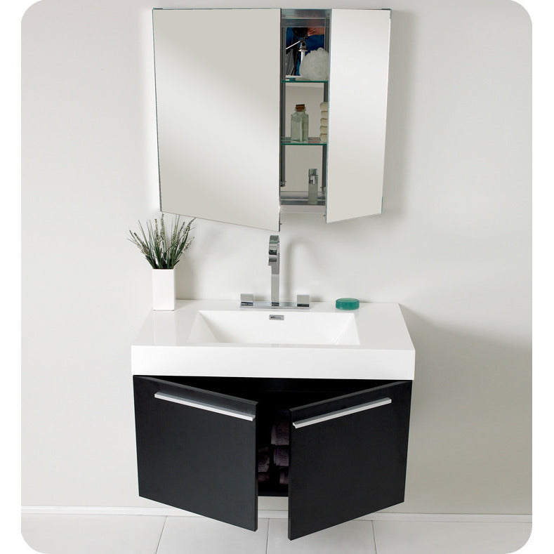 Fresca Vista Black Modern Bathroom Vanity w/ Medicine Cabinet - living-essentials