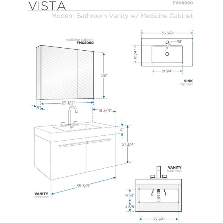 Fresca Vista Walnut Modern Bathroom Vanity w/ Medicine Cabinet - living-essentials