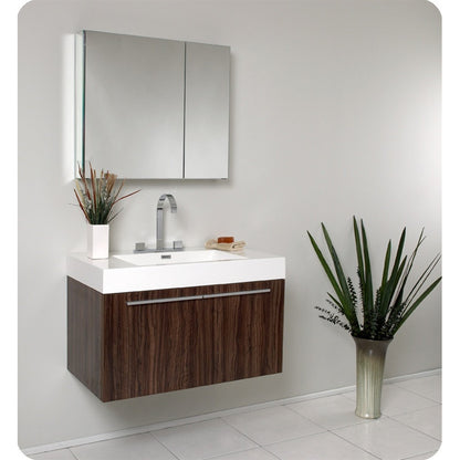 Fresca Vista Walnut Modern Bathroom Vanity w/ Medicine Cabinet - living-essentials