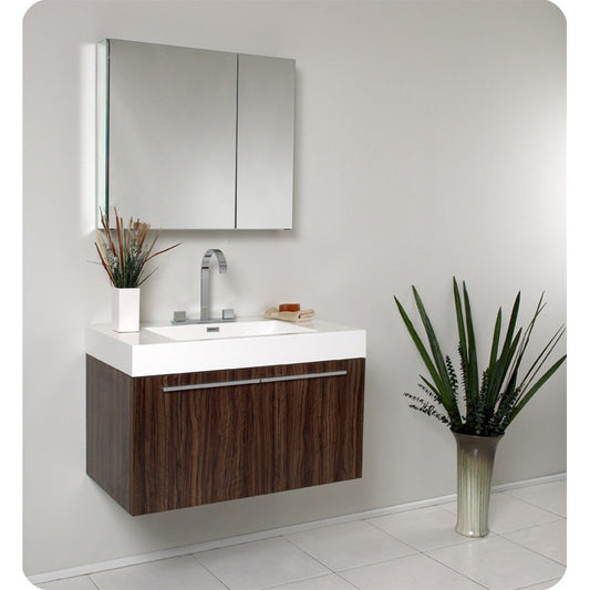 Fresca Vista Walnut Modern Bathroom Vanity w/ Medicine Cabinet - living-essentials