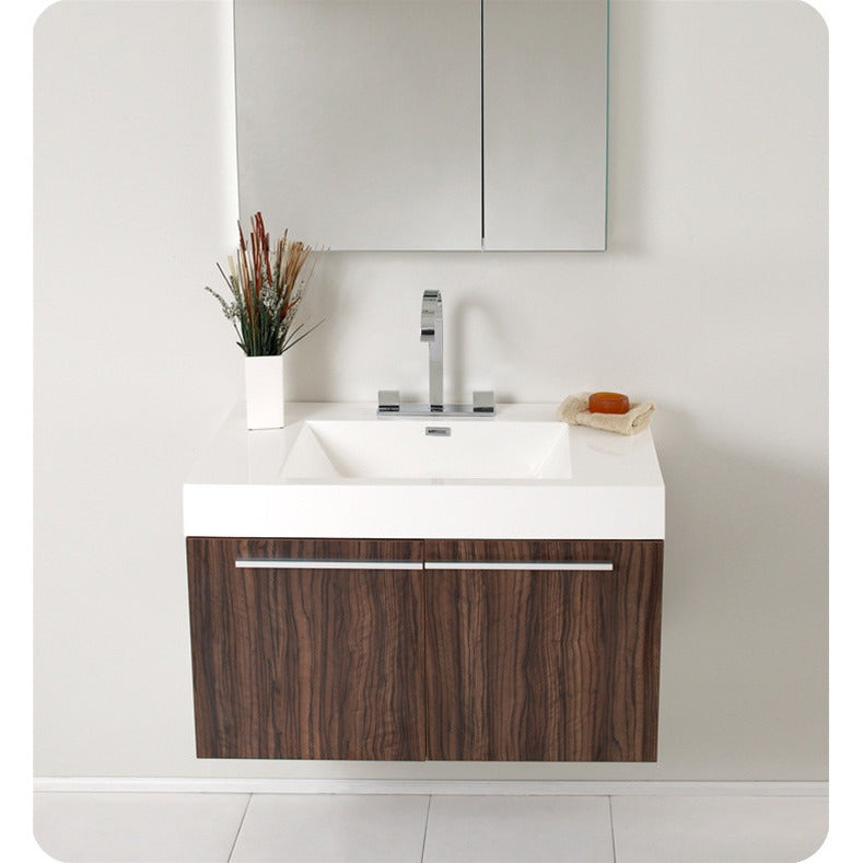 Fresca Vista Walnut Modern Bathroom Vanity w/ Medicine Cabinet - living-essentials