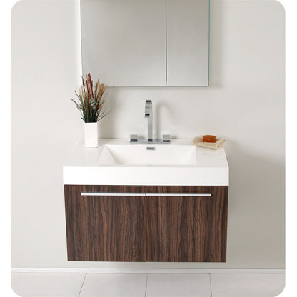 Fresca Vista Walnut Modern Bathroom Vanity w/ Medicine Cabinet - living-essentials