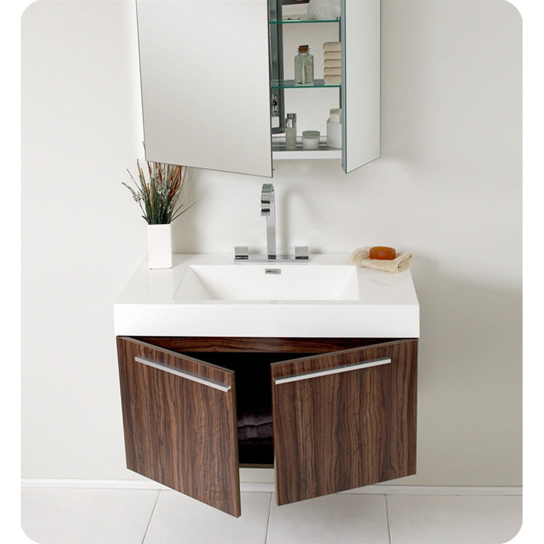 Fresca Vista Walnut Modern Bathroom Vanity w/ Medicine Cabinet - living-essentials