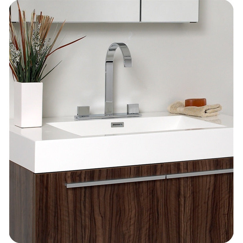 Fresca Vista Walnut Modern Bathroom Vanity w/ Medicine Cabinet - living-essentials