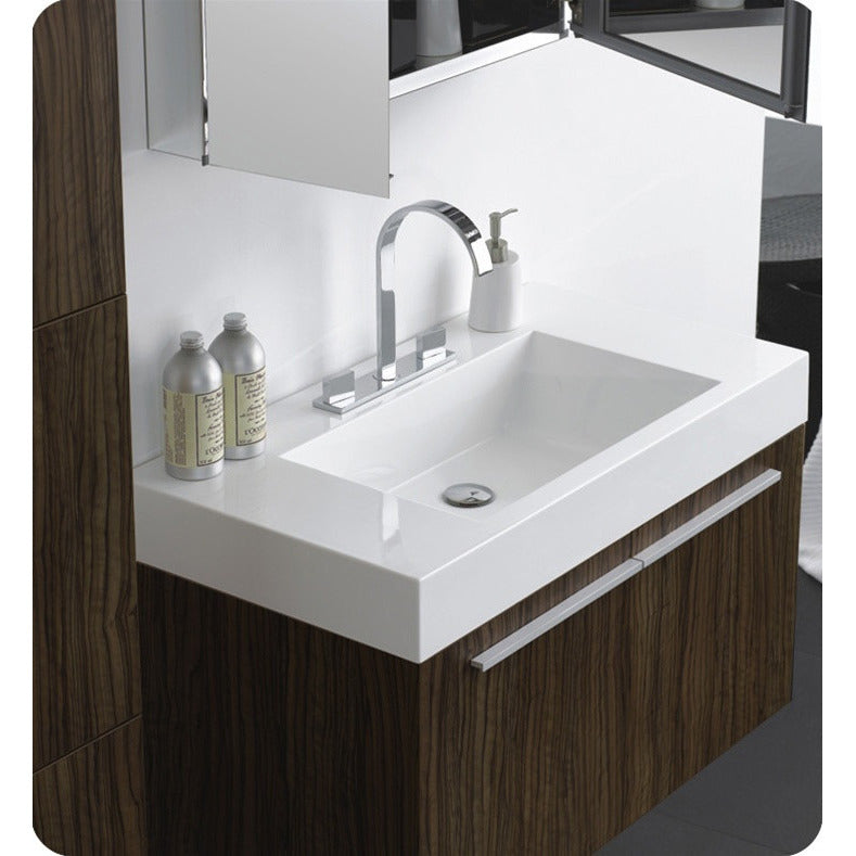 Fresca Vista Walnut Modern Bathroom Vanity w/ Medicine Cabinet - living-essentials