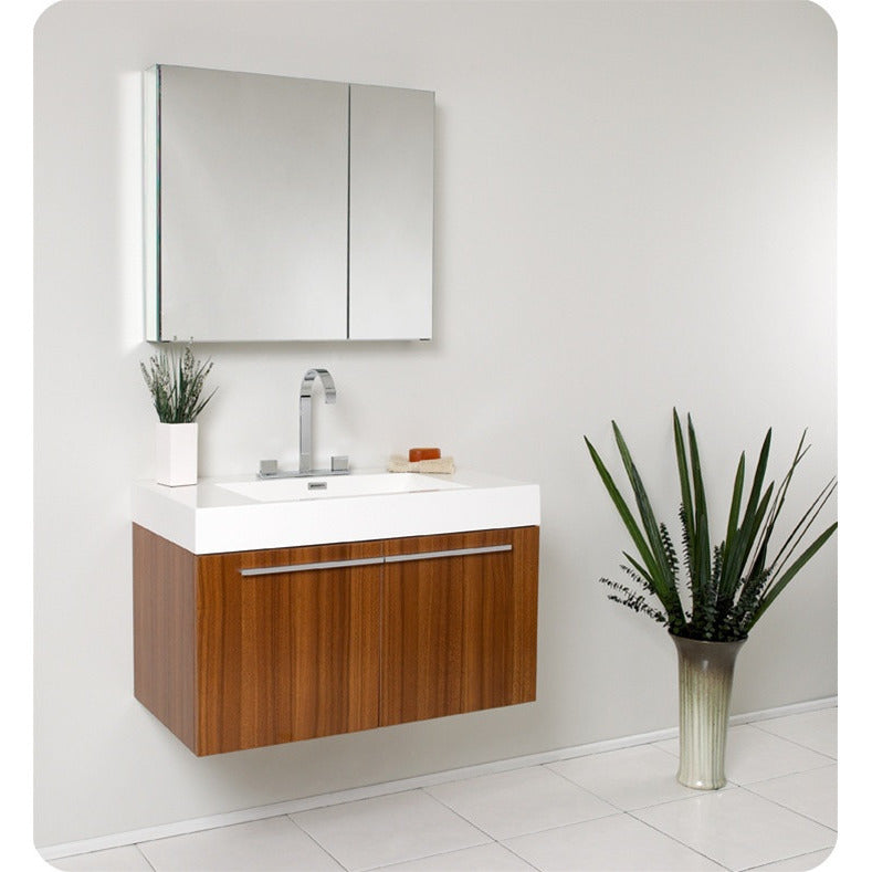 Fresca Vista Teak Modern Bathroom Vanity w/ Medicine Cabinet - living-essentials