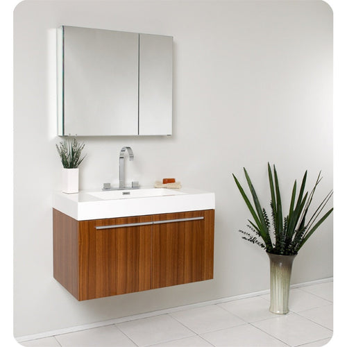 Fresca Vista Teak Modern Bathroom Vanity w/ Medicine Cabinet - living-essentials