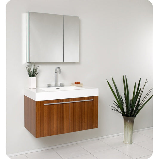 Fresca Vista Teak Modern Bathroom Vanity w/ Medicine Cabinet - living-essentials