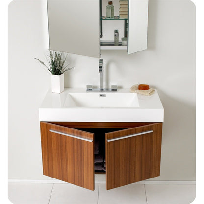 Fresca Vista Teak Modern Bathroom Vanity w/ Medicine Cabinet - living-essentials