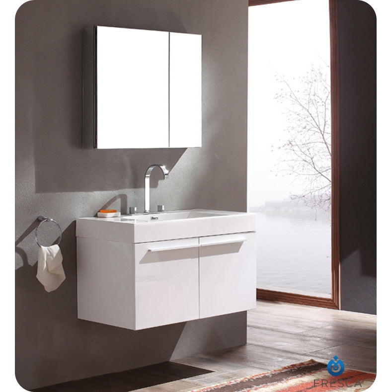 Fresca Vista White Modern Bathroom Vanity w/ Medicine Cabinet - living-essentials