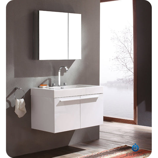 Fresca Vista White Modern Bathroom Vanity w/ Medicine Cabinet - living-essentials