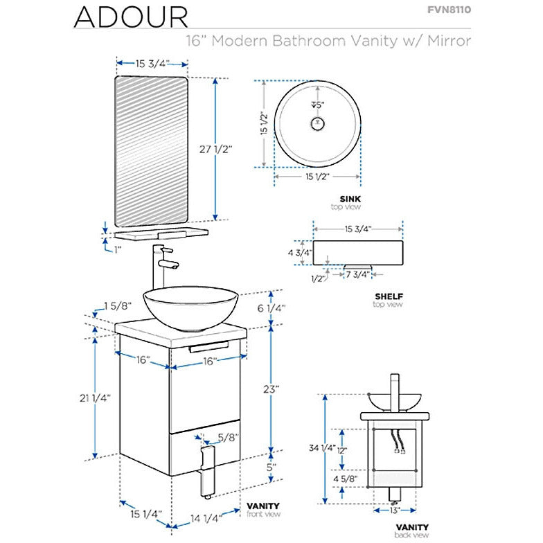 Fresca Adour 16" Light Walnut Modern Bathroom Vanity w/ Mirror - living-essentials