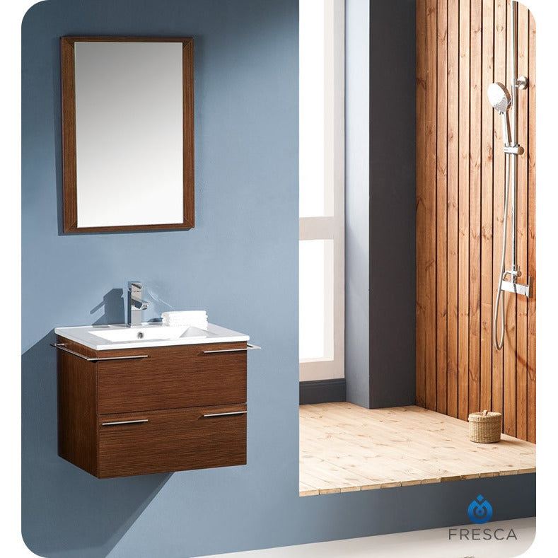Fresca Cielo 24" Wenge Brown Modern Bathroom Vanity w/ Mirror - living-essentials