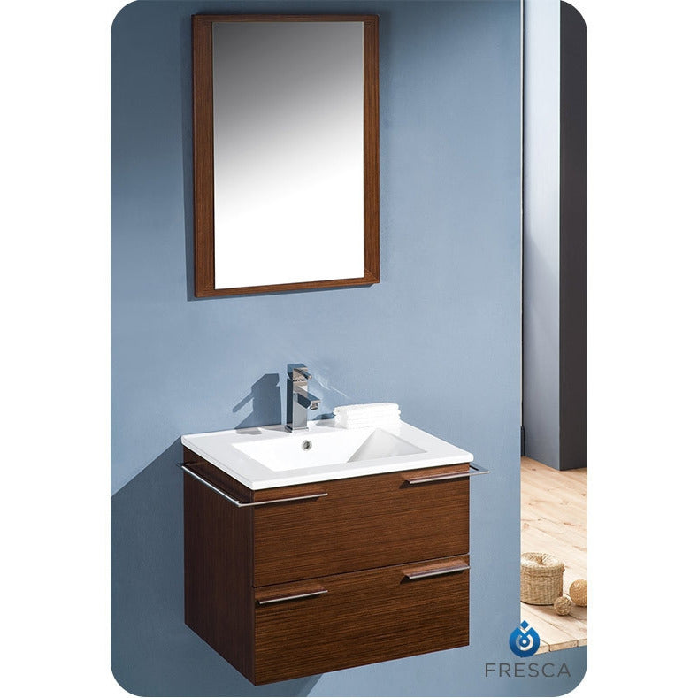Fresca Cielo 24" Wenge Brown Modern Bathroom Vanity w/ Mirror - living-essentials
