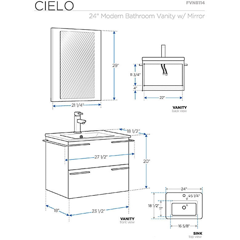 Fresca Cielo 24" Wenge Brown Modern Bathroom Vanity w/ Mirror - living-essentials
