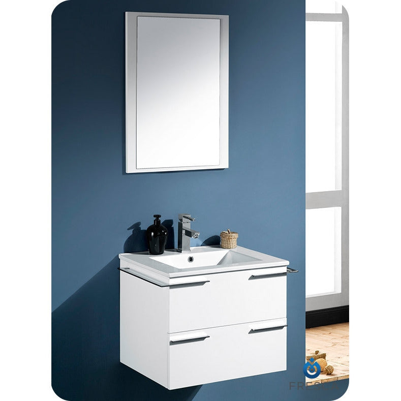 Fresca Cielo 24" White Modern Bathroom Vanity w/ Mirror - living-essentials