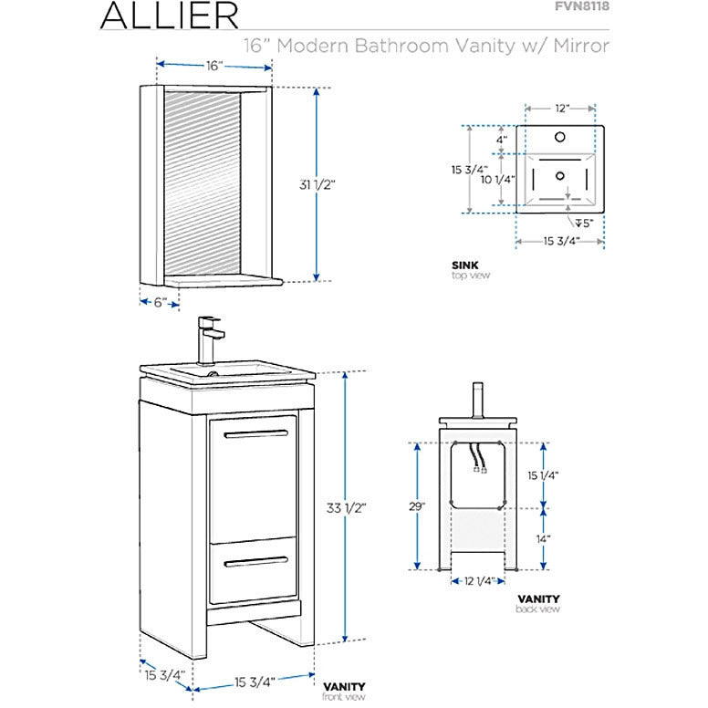 Fresca Allier 16" Wenge Brown Modern Bathroom Vanity w/ Mirror - living-essentials
