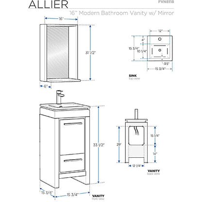 Fresca Allier 16" Wenge Brown Modern Bathroom Vanity w/ Mirror - living-essentials