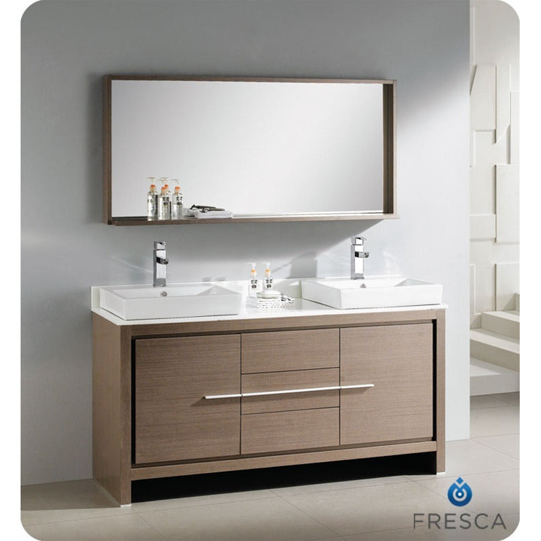Fresca Allier 60" Gray Oak Modern Double Sink Bathroom Vanity w/ Mirror - living-essentials