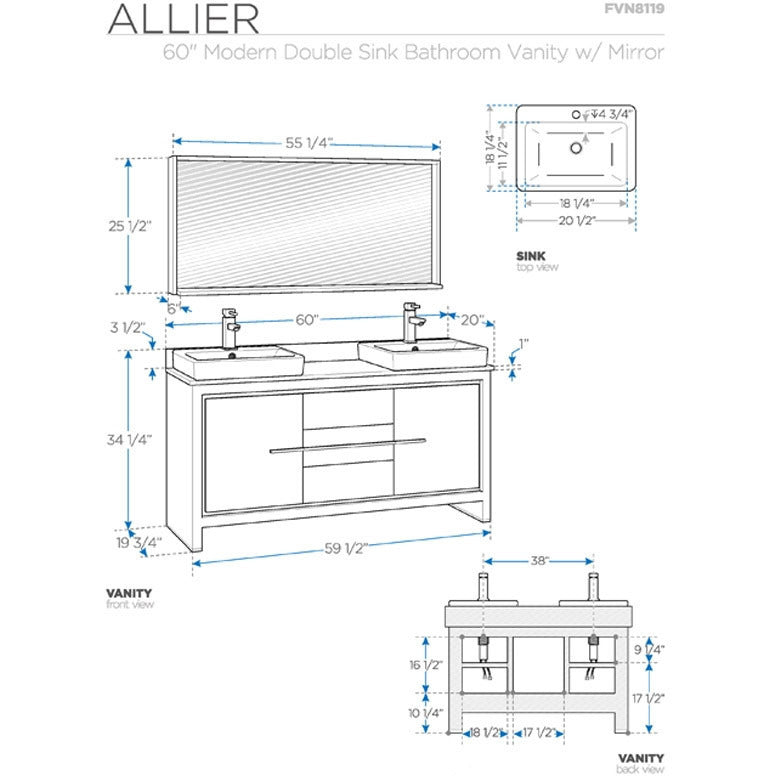 Fresca Allier 60" Gray Oak Modern Double Sink Bathroom Vanity w/ Mirror - living-essentials