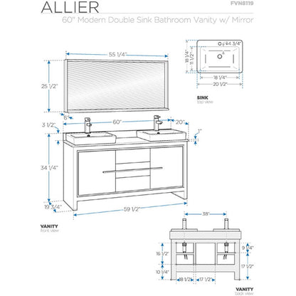 Fresca Allier 60" Gray Oak Modern Double Sink Bathroom Vanity w/ Mirror - living-essentials