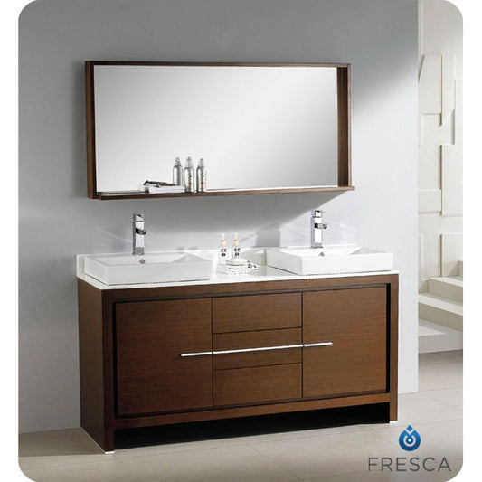 Fresca Allier 60" Wenge Brown Modern Double Sink Bathroom Vanity w/ Mirror - living-essentials