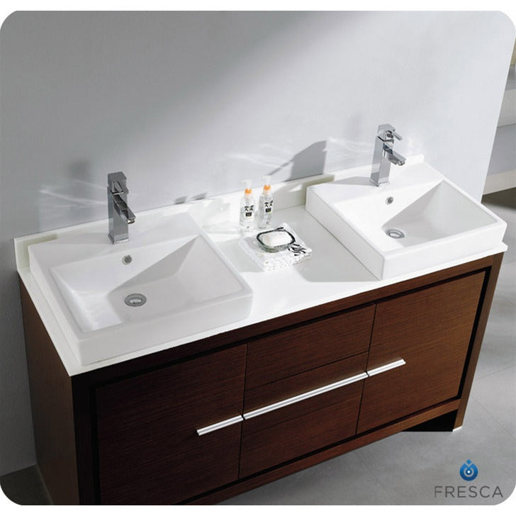 Fresca Allier 60" Wenge Brown Modern Double Sink Bathroom Vanity w/ Mirror - living-essentials