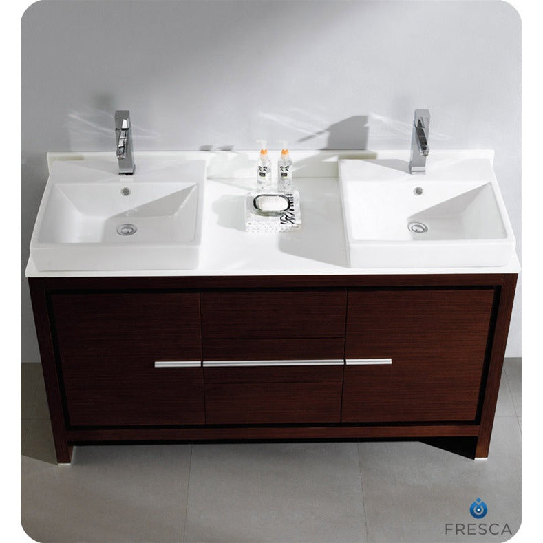 Fresca Allier 60" Wenge Brown Modern Double Sink Bathroom Vanity w/ Mirror - living-essentials