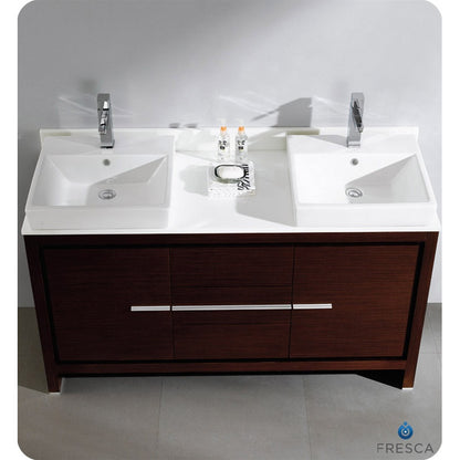 Fresca Allier 60" Wenge Brown Modern Double Sink Bathroom Vanity w/ Mirror - living-essentials