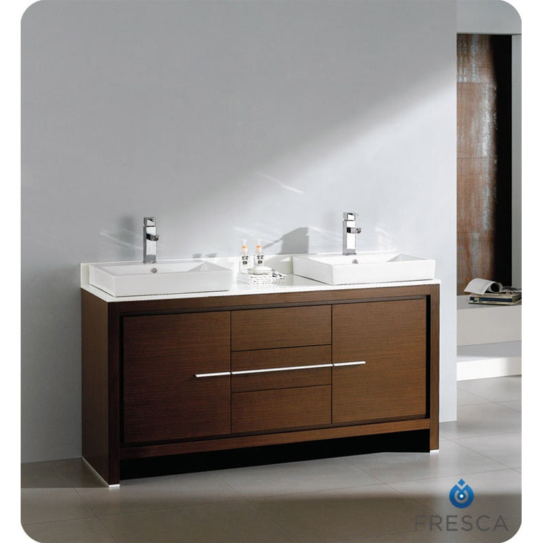 Fresca Allier 60" Wenge Brown Modern Double Sink Bathroom Vanity w/ Mirror - living-essentials