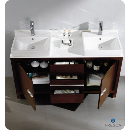 Fresca Allier 60" Wenge Brown Modern Double Sink Bathroom Vanity w/ Mirror - living-essentials