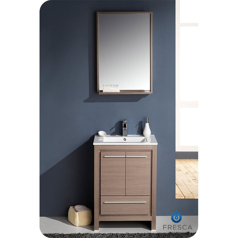 Fresca Allier 24" Gray Oak Modern Bathroom Vanity w/ Mirror - living-essentials