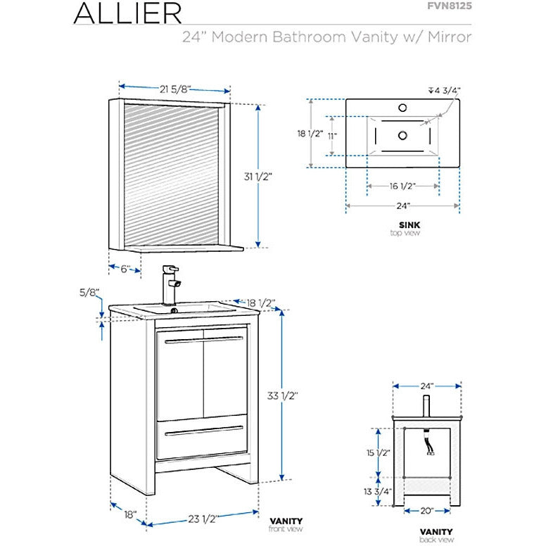 Fresca Allier 24" Gray Oak Modern Bathroom Vanity w/ Mirror - living-essentials
