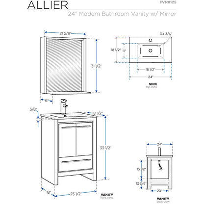 Fresca Allier 24" Gray Oak Modern Bathroom Vanity w/ Mirror - living-essentials