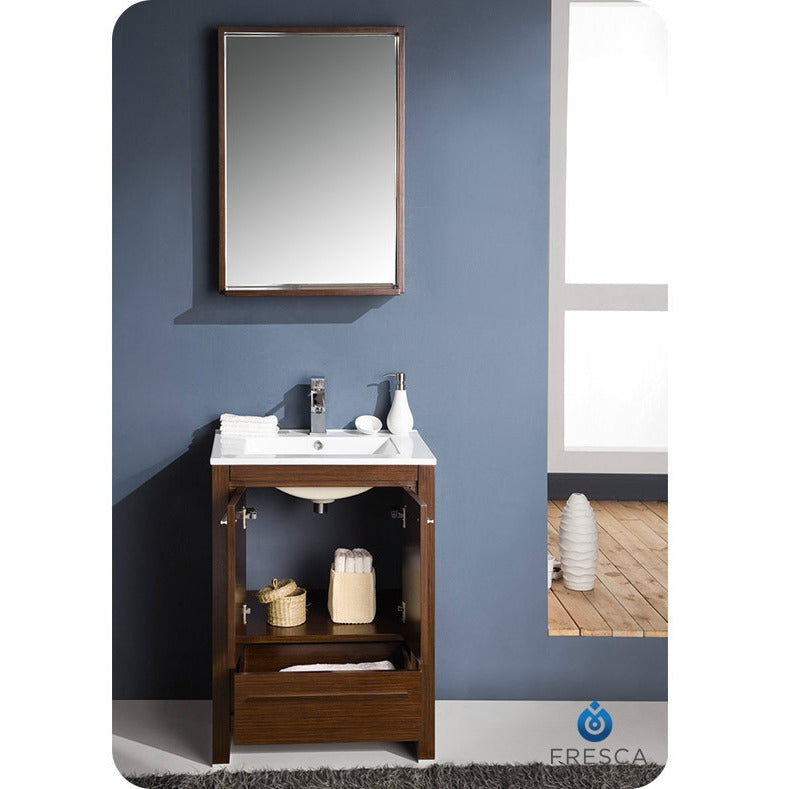 Fresca Allier 24" Wenge Brown Modern Bathroom Vanity w/ Mirror - living-essentials